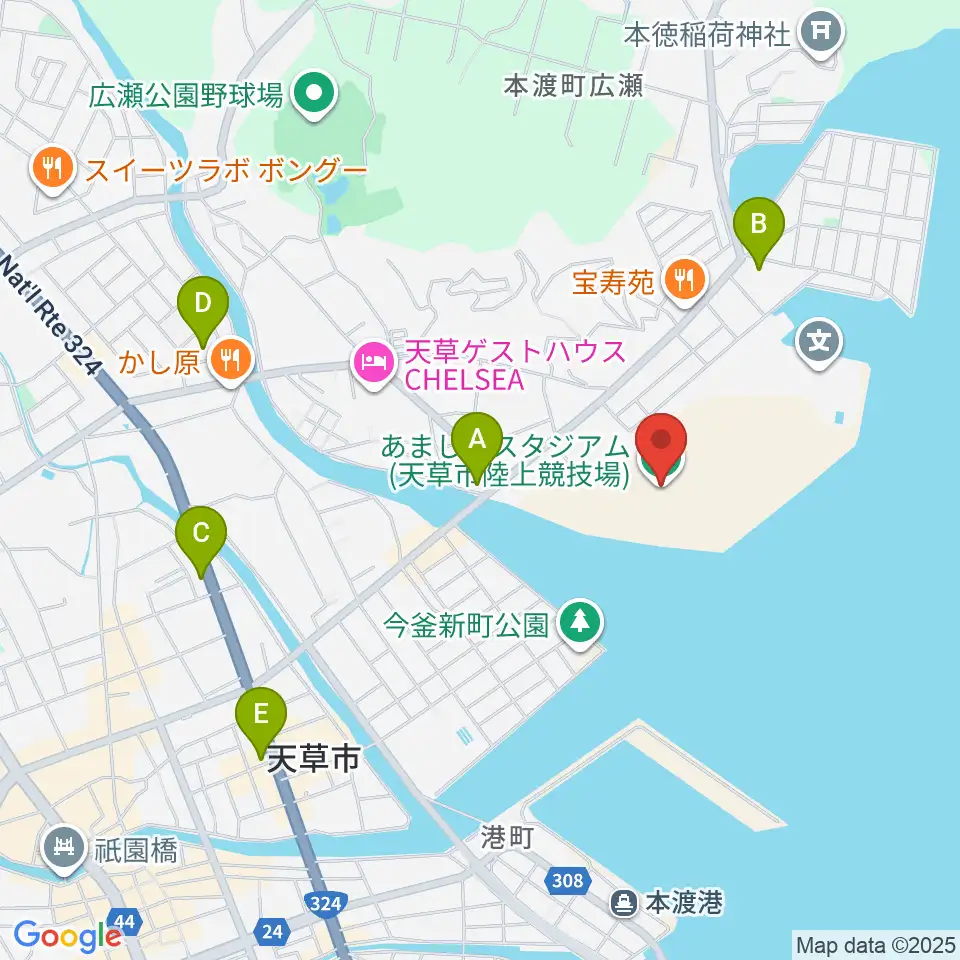あましんスタジアム周辺のカフェ一覧地図
