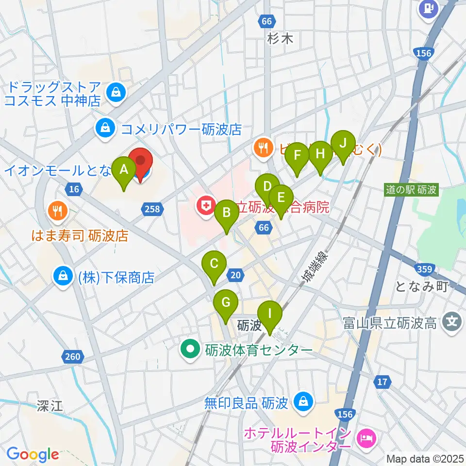 イオンシネマとなみ周辺のカフェ一覧地図