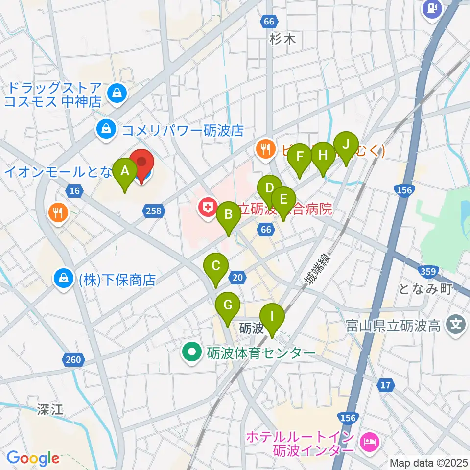 イオンシネマとなみ周辺のカフェ一覧地図
