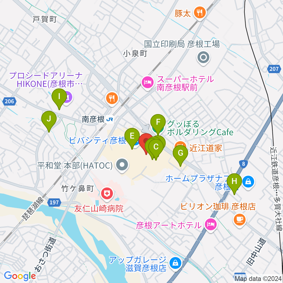 彦根ビバシティシネマ周辺のカフェ一覧地図