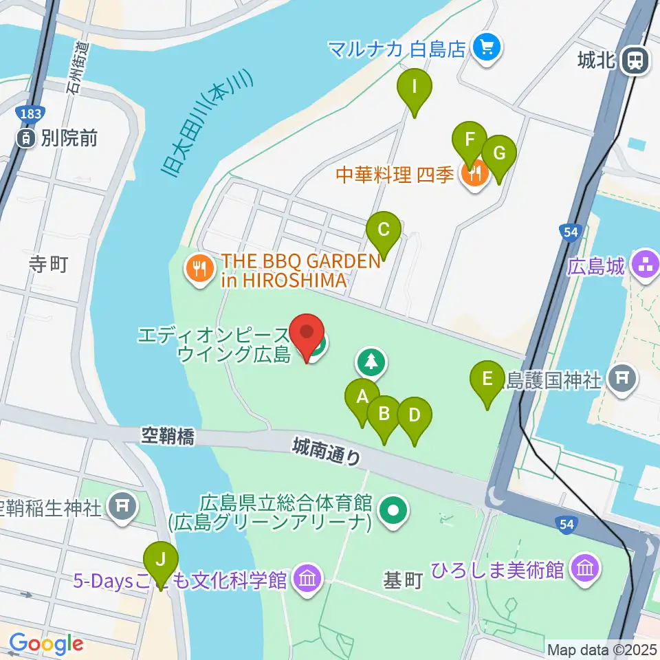 エディオンピースウイング広島周辺のカフェ一覧地図