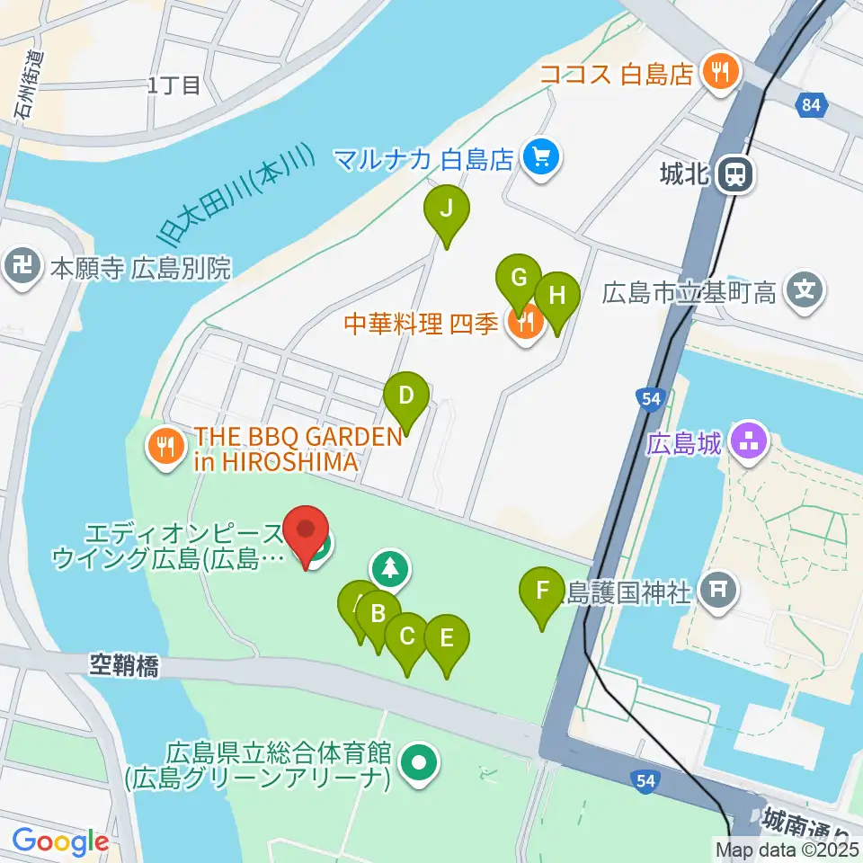 エディオンピースウイング広島周辺のカフェ一覧地図