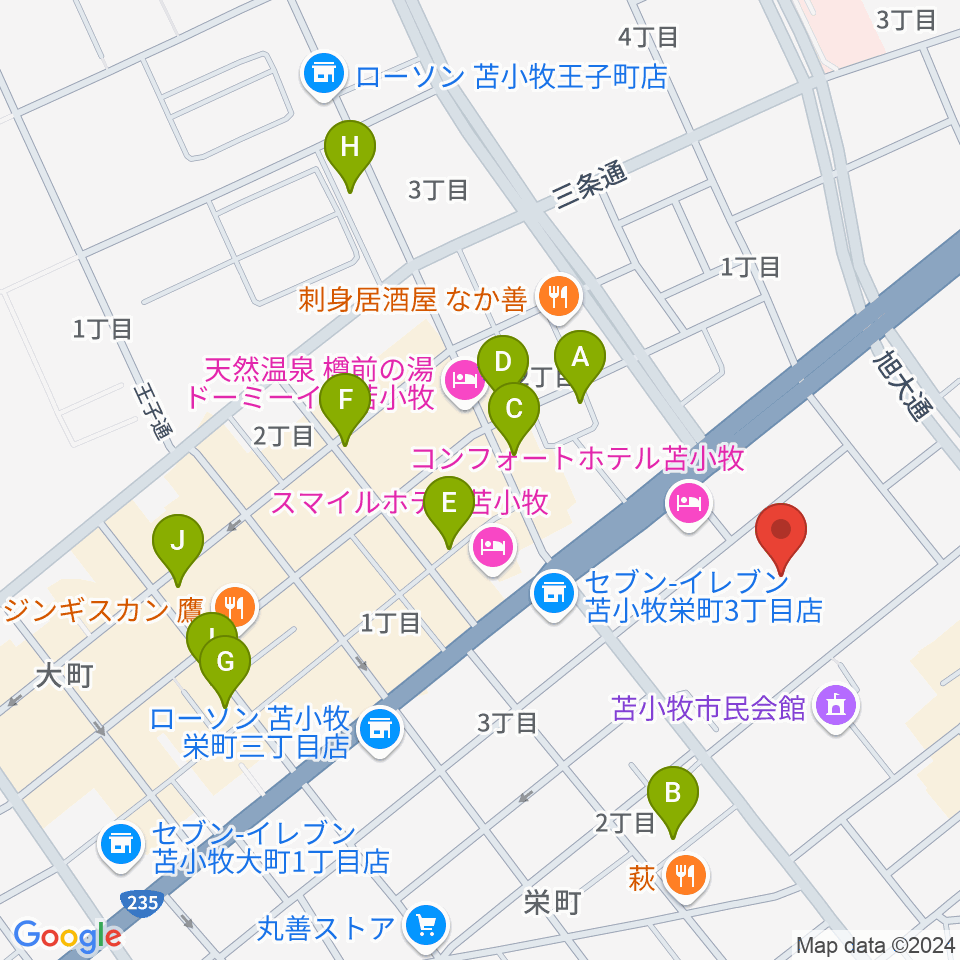 苫小牧市民文化ホール周辺のカフェ一覧地図