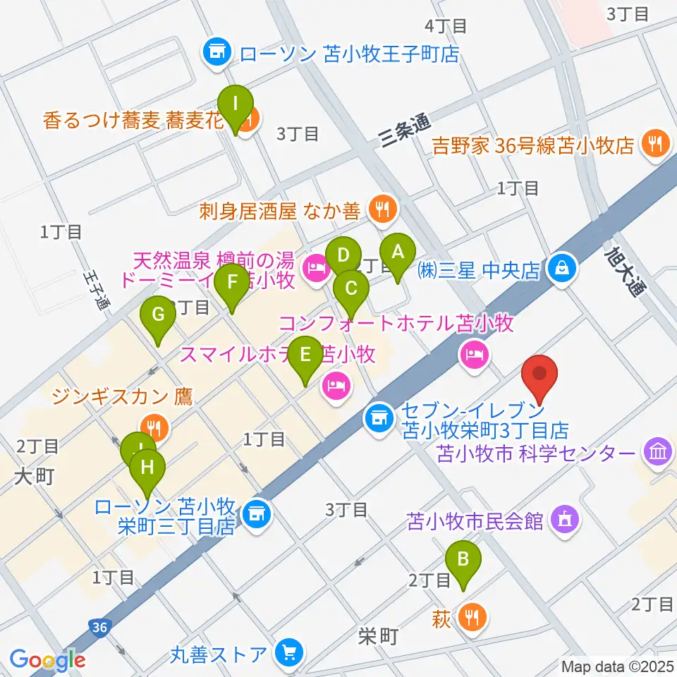 苫小牧市民文化ホール周辺のカフェ一覧地図