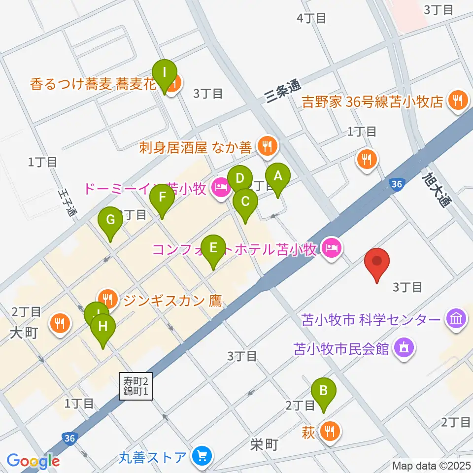 苫小牧市民文化ホール周辺のカフェ一覧地図
