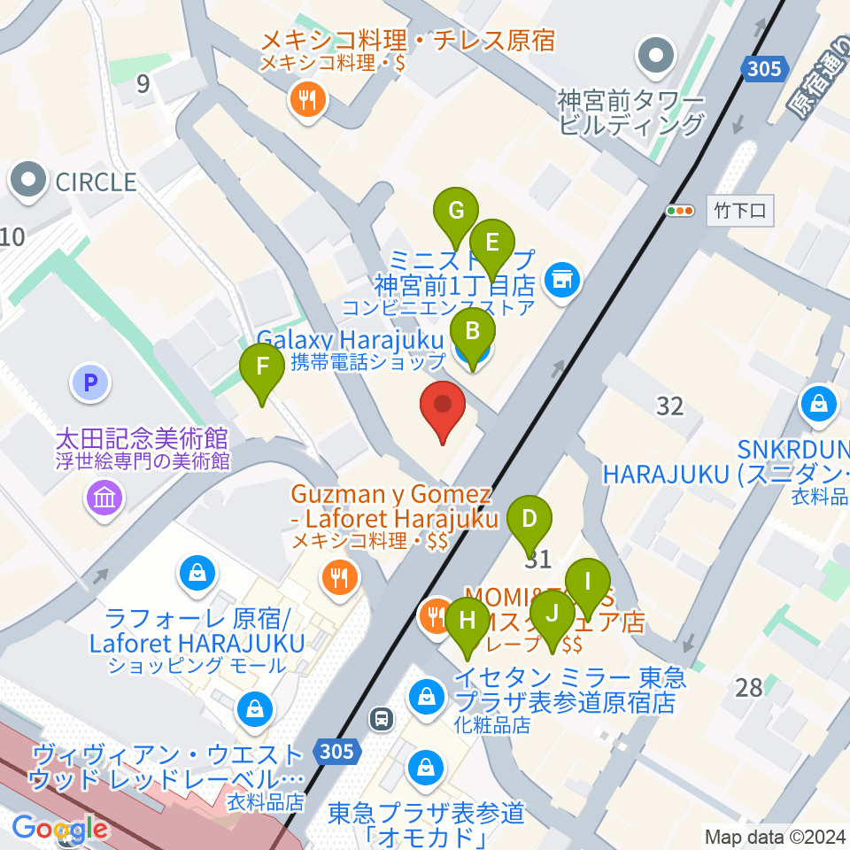 FENDER FLAGSHIP TOKYO周辺のカフェ一覧地図