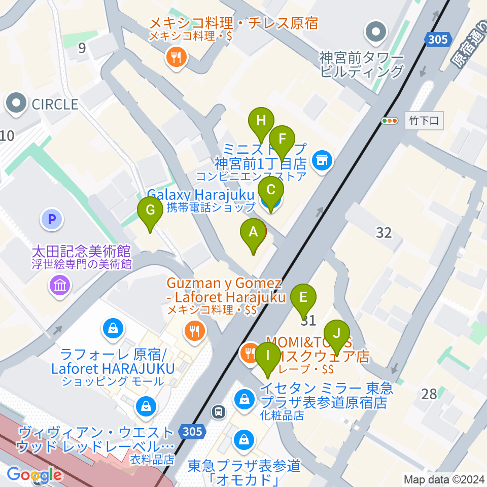 FENDER FLAGSHIP TOKYO周辺のカフェ一覧地図