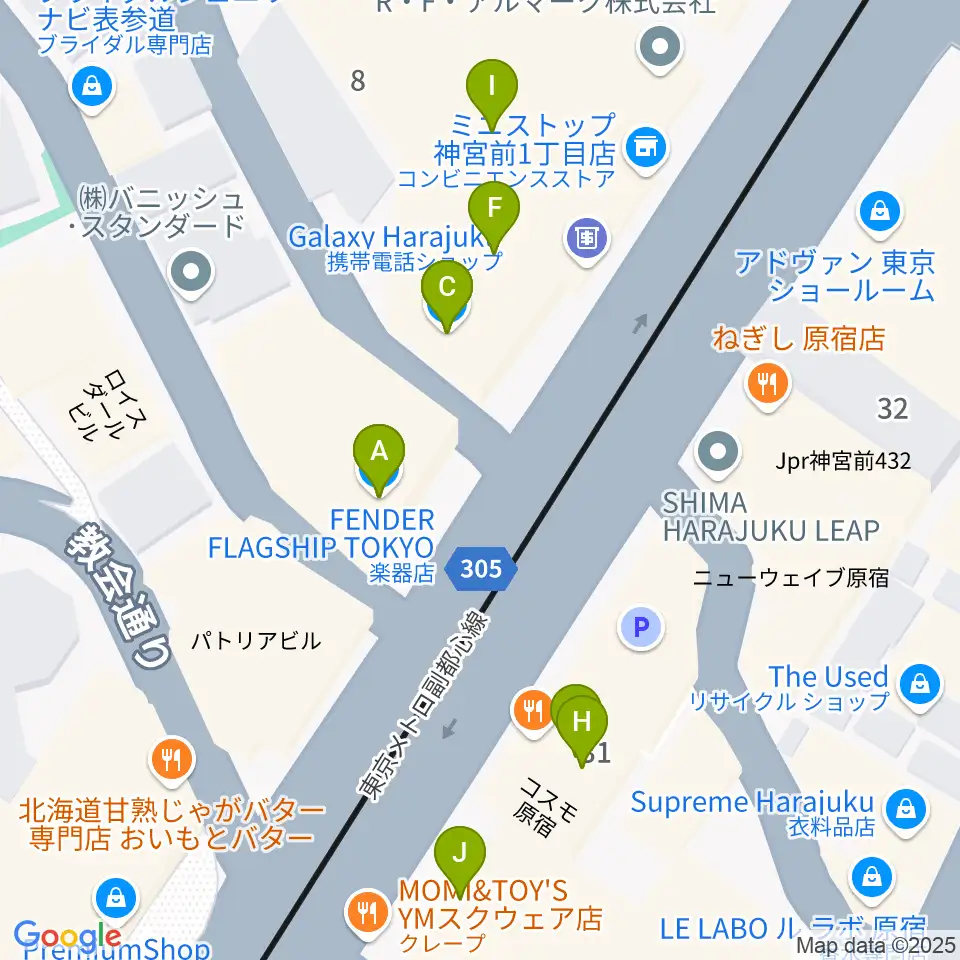 FENDER FLAGSHIP TOKYO周辺のカフェ一覧地図