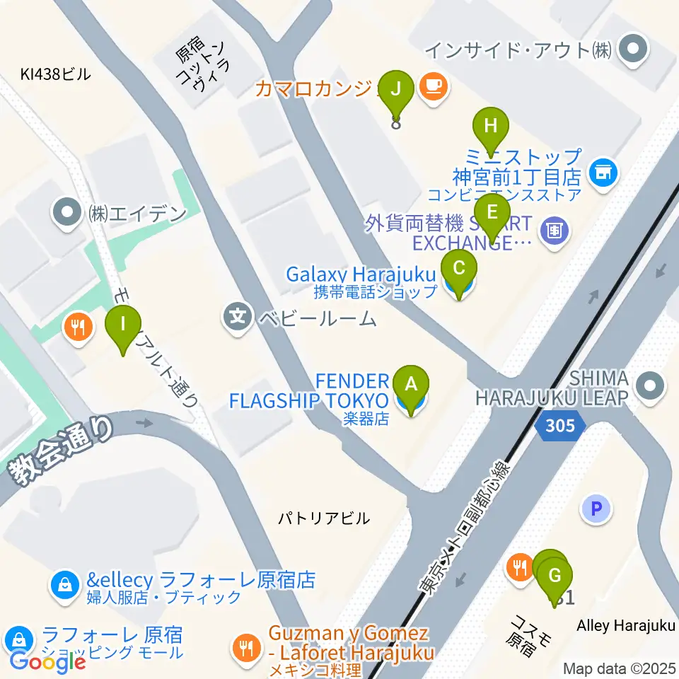 FENDER FLAGSHIP TOKYO周辺のカフェ一覧地図