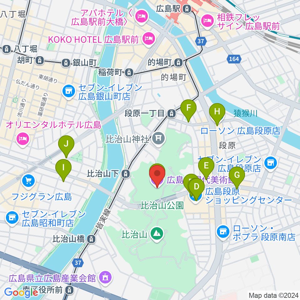 広島市現代美術館周辺のカフェ一覧地図