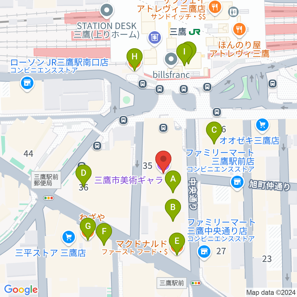 三鷹市美術ギャラリー周辺のカフェ一覧地図