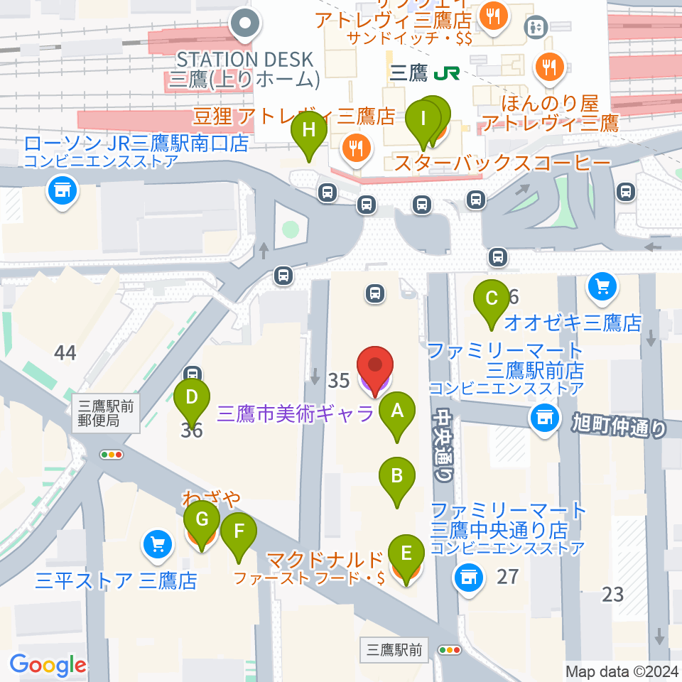 三鷹市美術ギャラリー周辺のカフェ一覧地図