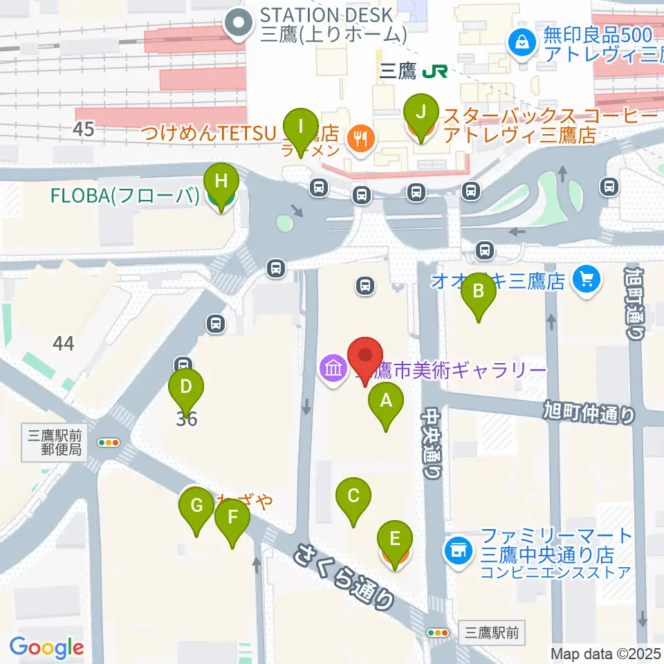 三鷹市美術ギャラリー周辺のカフェ一覧地図