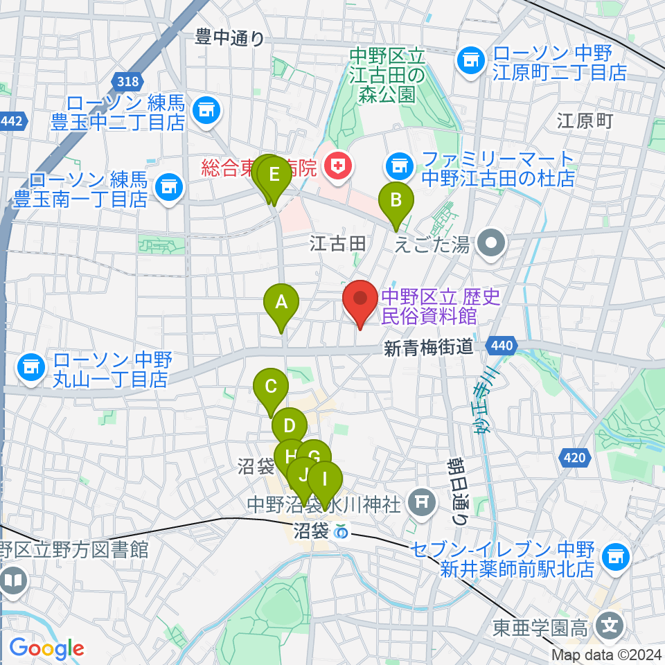 中野区立歴史民俗資料館周辺のカフェ一覧地図