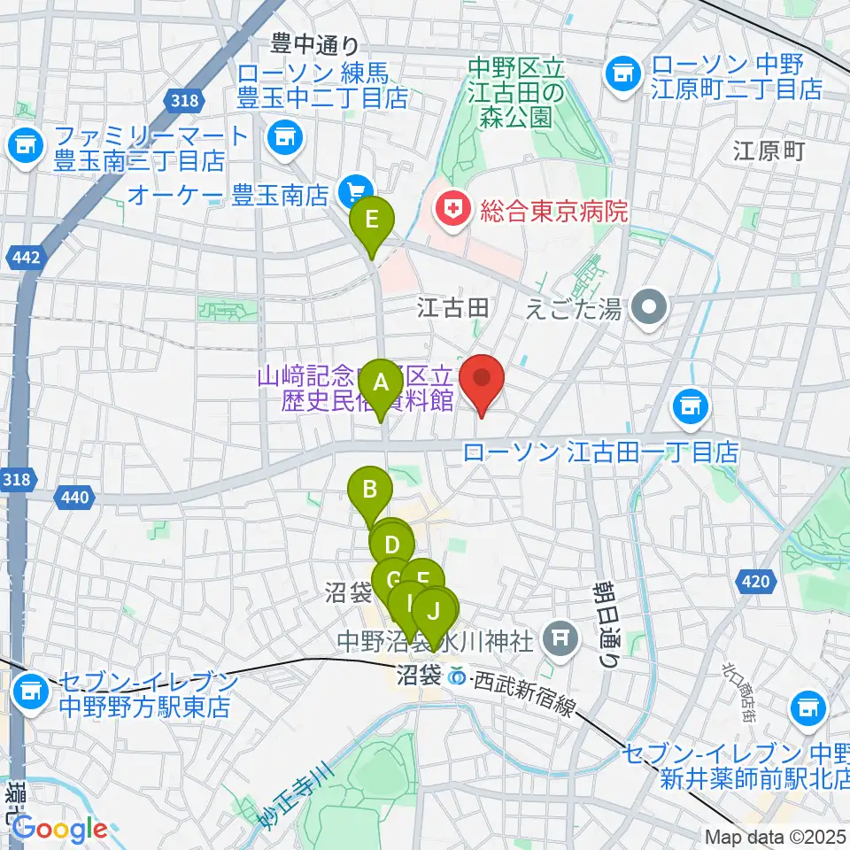 中野区立歴史民俗資料館周辺のカフェ一覧地図