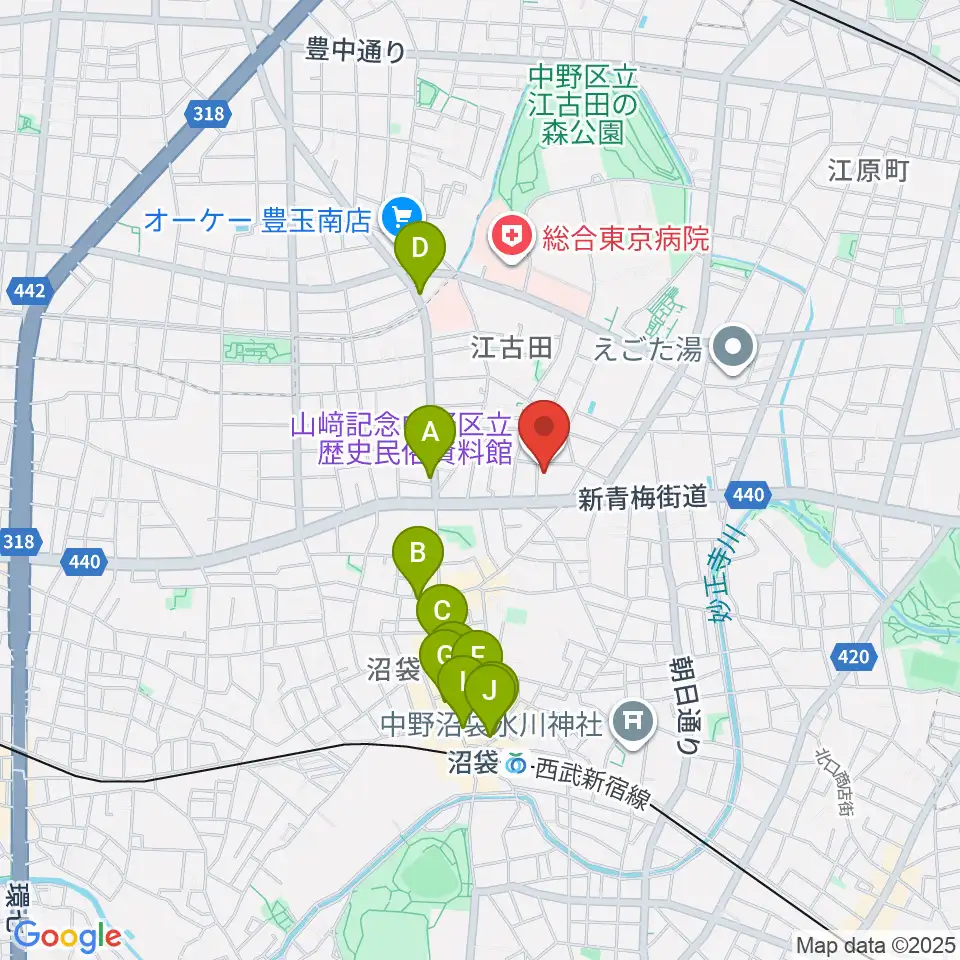 中野区立歴史民俗資料館周辺のカフェ一覧地図