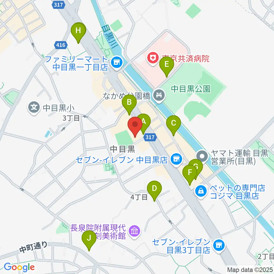 めぐろ歴史資料館周辺のカフェ一覧地図