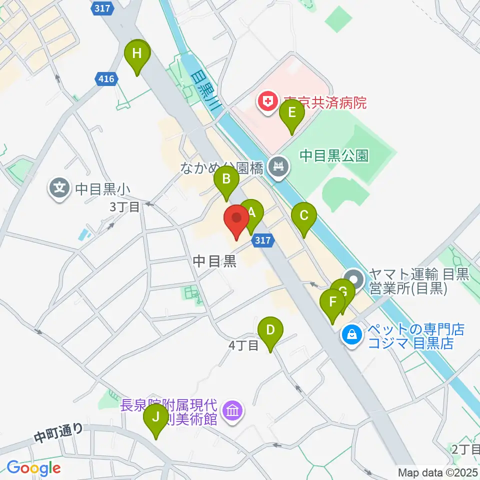 めぐろ歴史資料館周辺のカフェ一覧地図