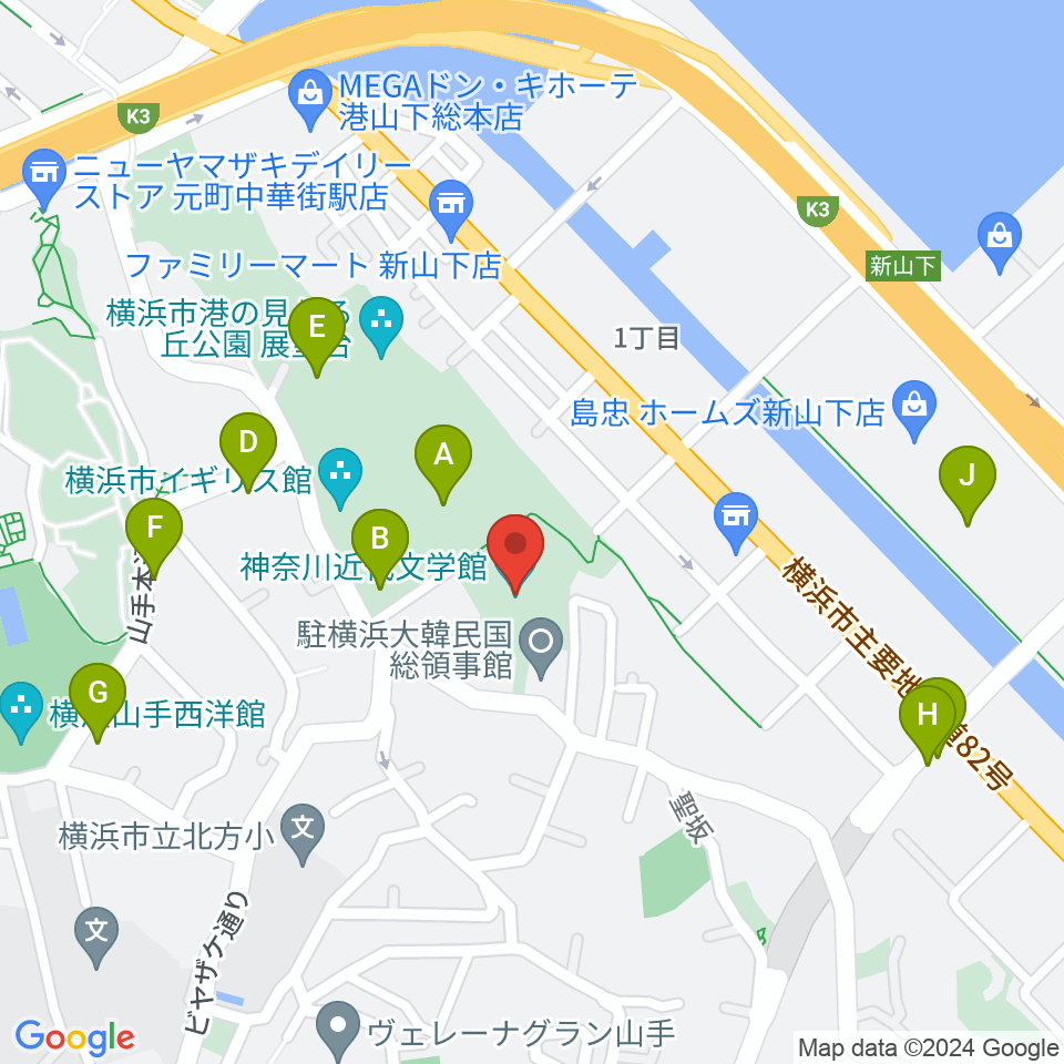 神奈川近代文学館周辺のカフェ一覧地図