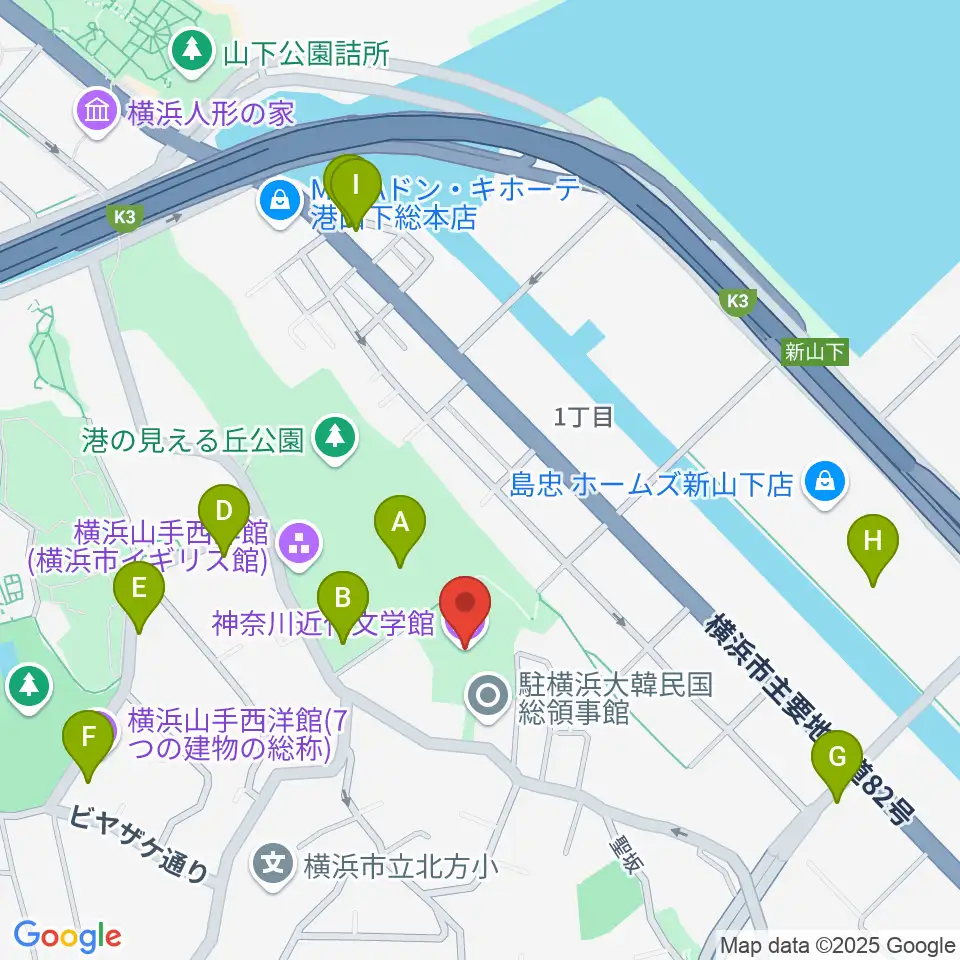 神奈川近代文学館周辺のカフェ一覧地図