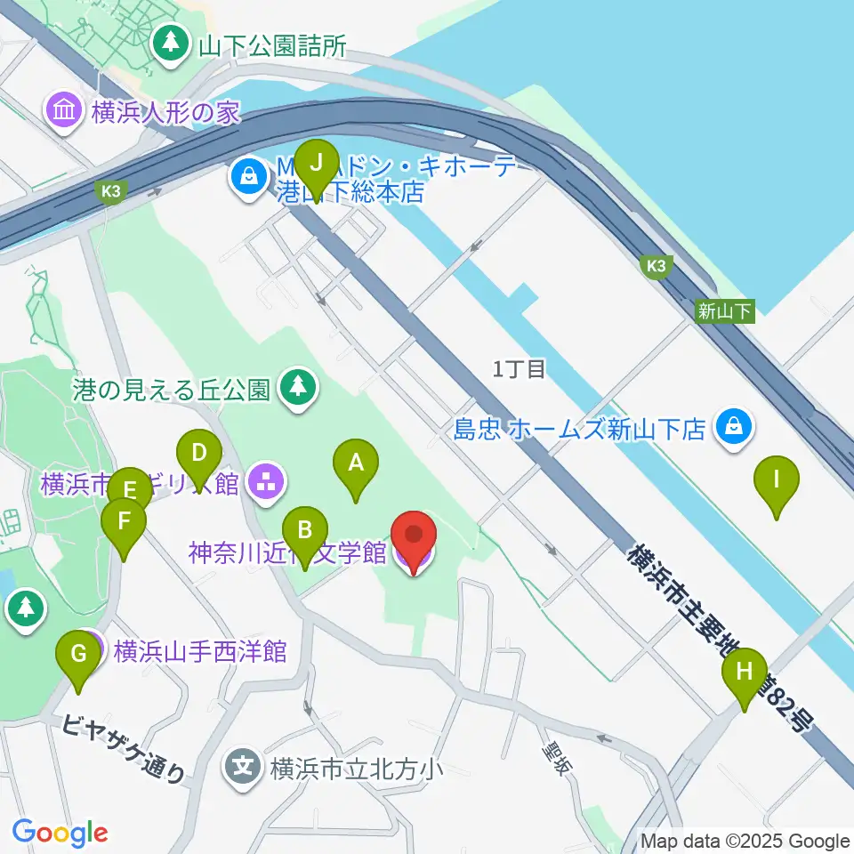 神奈川近代文学館周辺のカフェ一覧地図