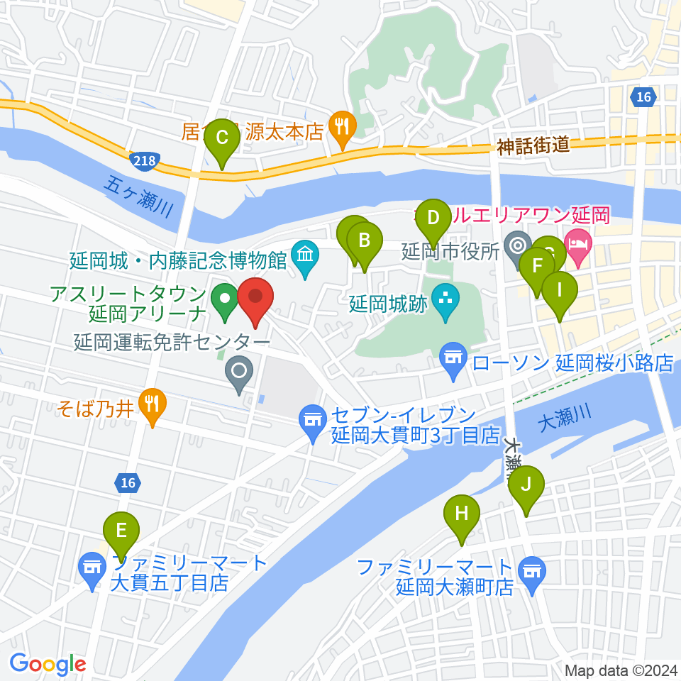 アスリートタウン延岡アリーナ周辺のカフェ一覧地図