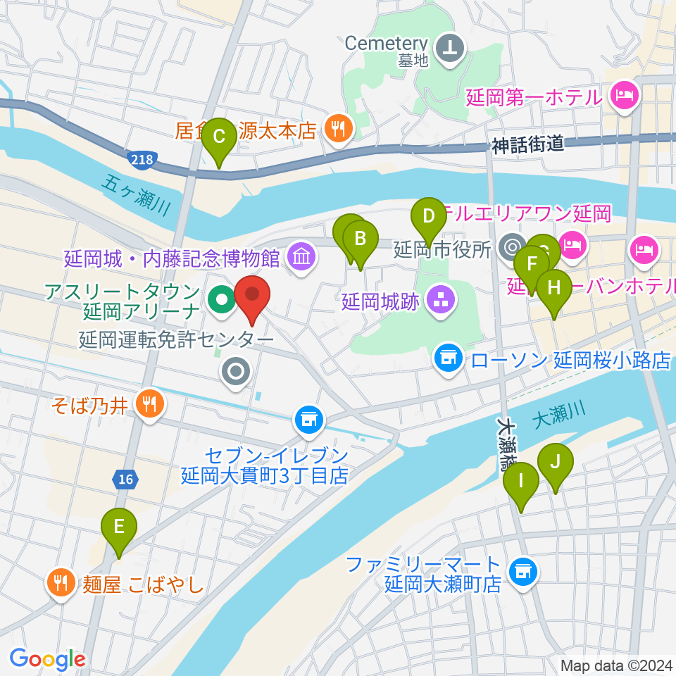 アスリートタウン延岡アリーナ周辺のカフェ一覧地図