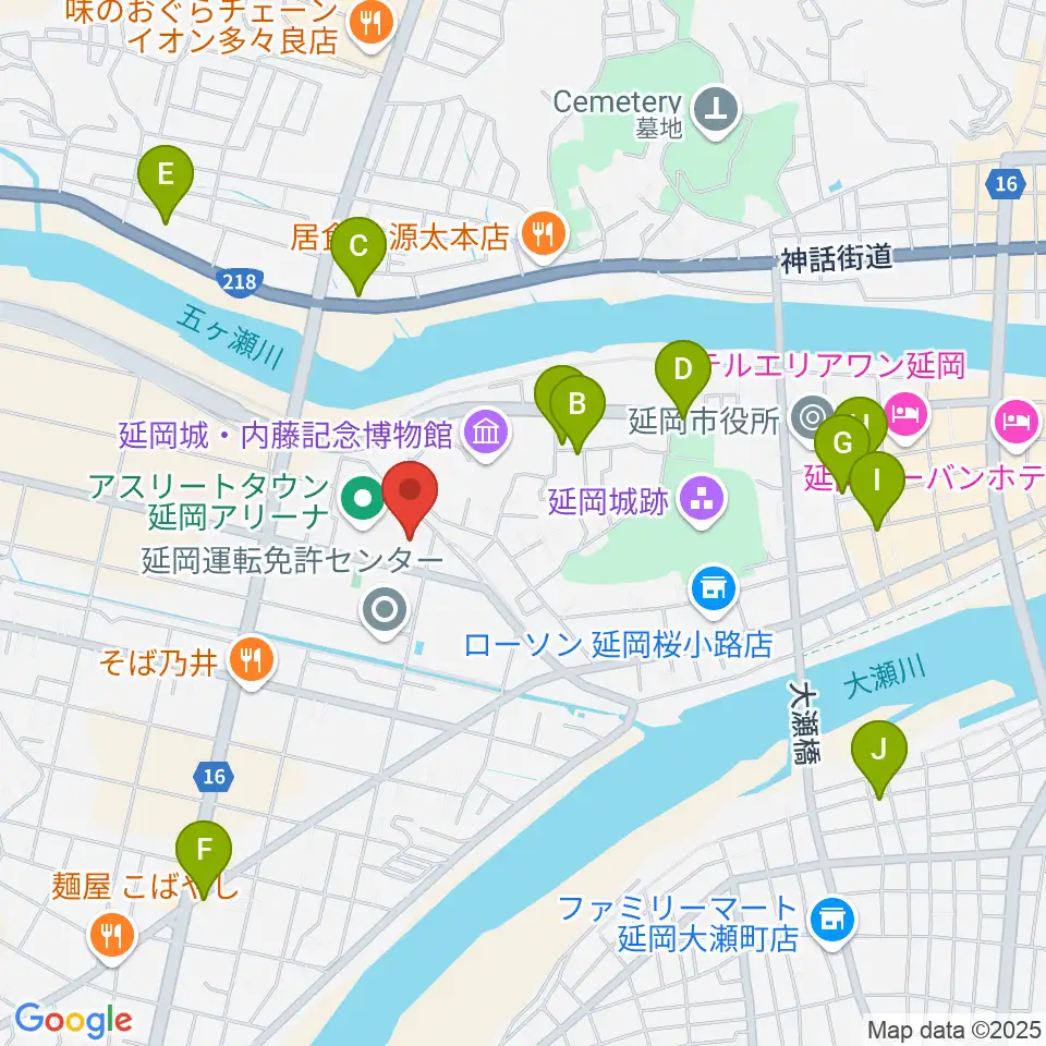 アスリートタウン延岡アリーナ周辺のカフェ一覧地図