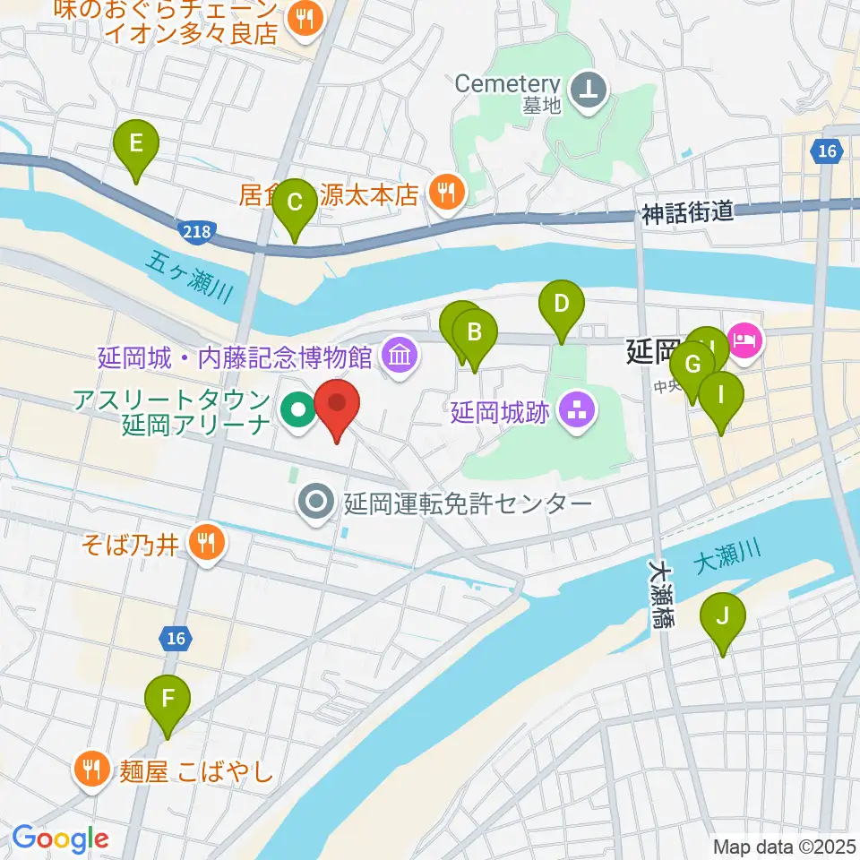 アスリートタウン延岡アリーナ周辺のカフェ一覧地図