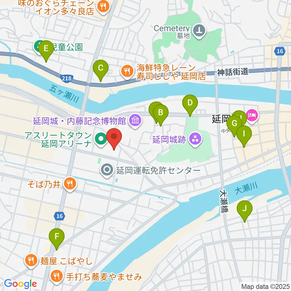 アスリートタウン延岡アリーナ周辺のカフェ一覧地図
