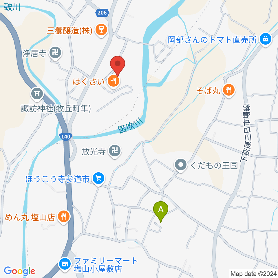 山梨市花かげホール周辺のカフェ一覧地図