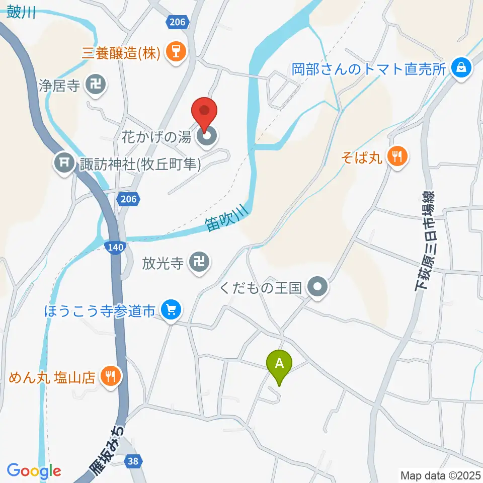 山梨市花かげホール周辺のカフェ一覧地図