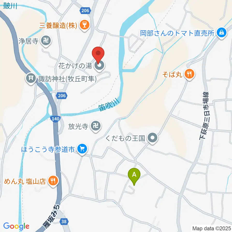 山梨市花かげホール周辺のカフェ一覧地図
