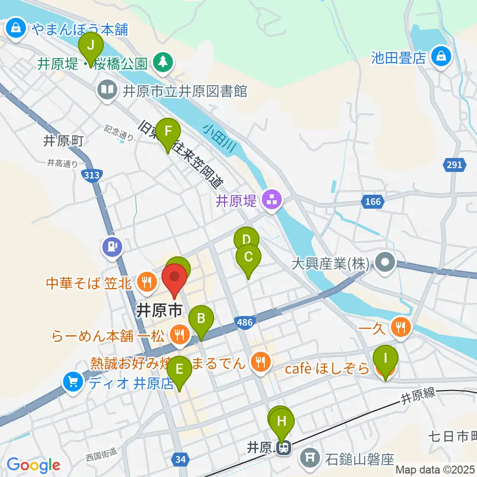 井原市民会館周辺のカフェ一覧地図