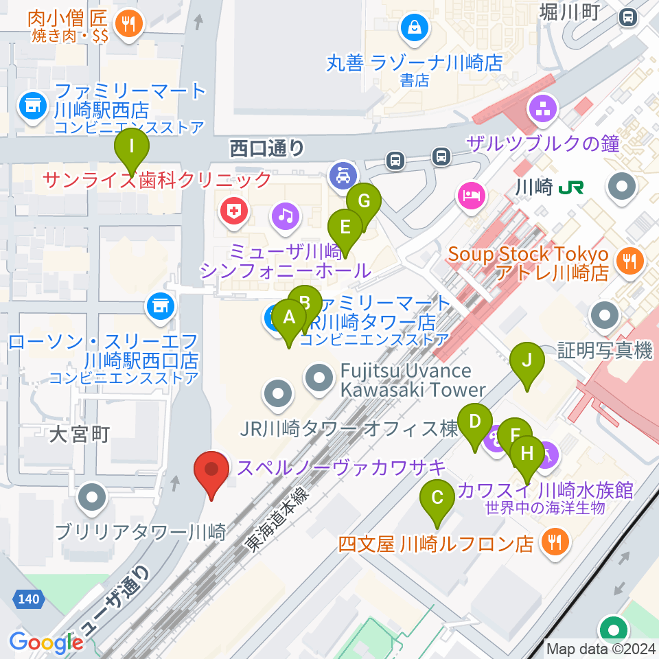 SUPERNOVA川崎周辺のカフェ一覧地図