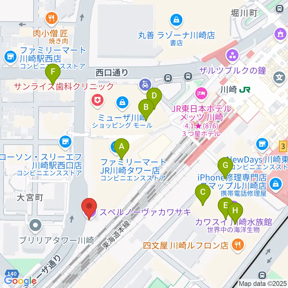 SUPERNOVA KAWASAKI周辺のカフェ一覧地図