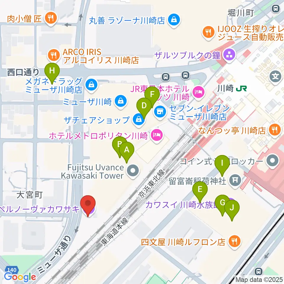 SUPERNOVA KAWASAKI周辺のカフェ一覧地図