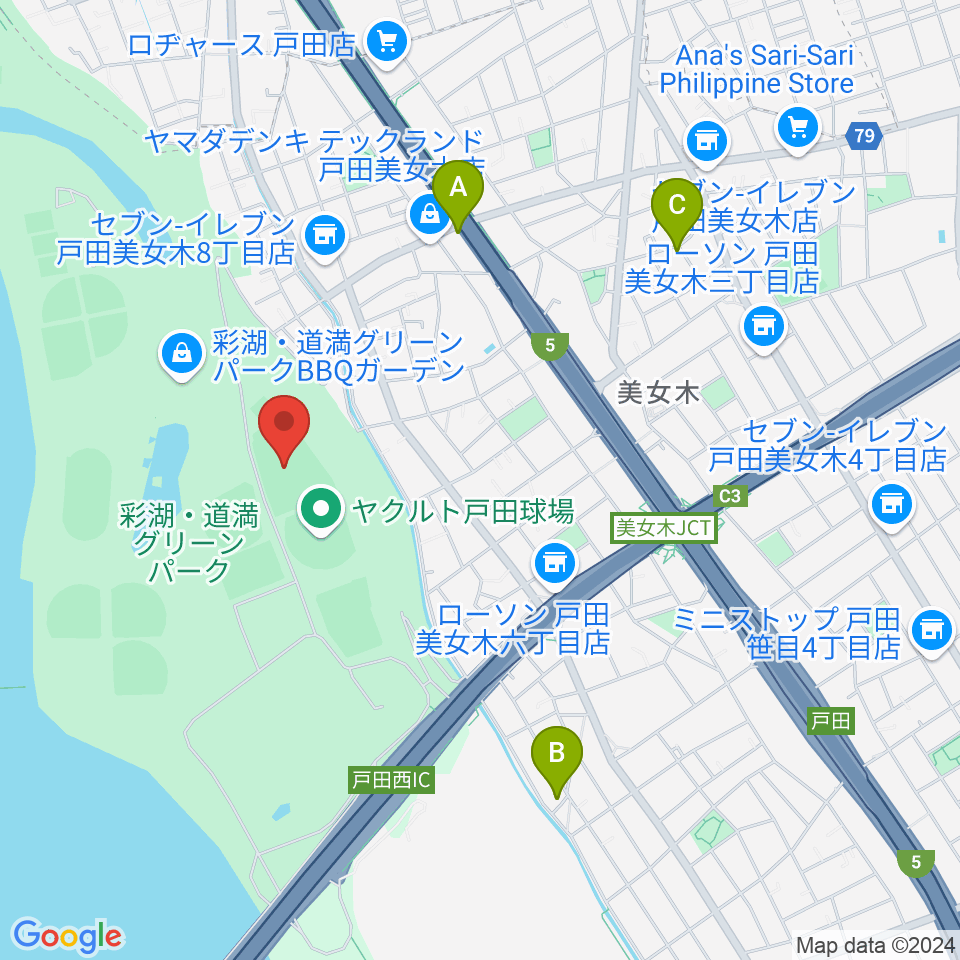 ヤクルト戸田グラウンド周辺のカフェ一覧地図