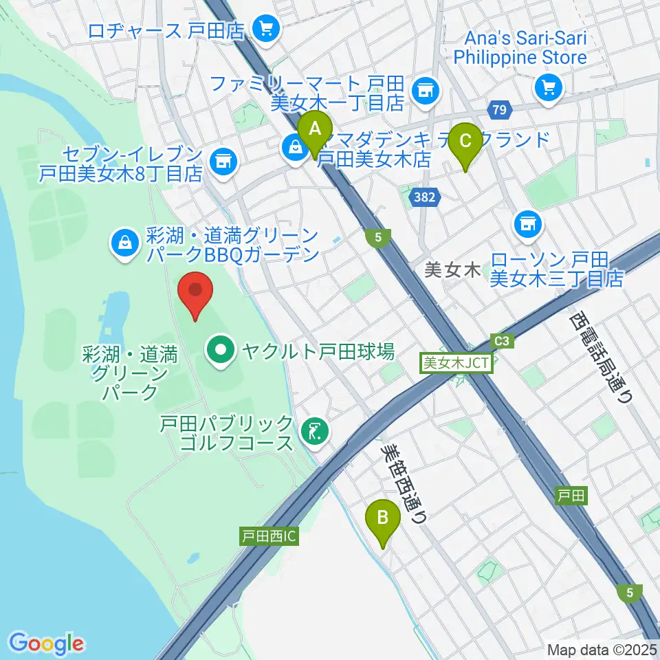 ヤクルト戸田グラウンド周辺のカフェ一覧地図