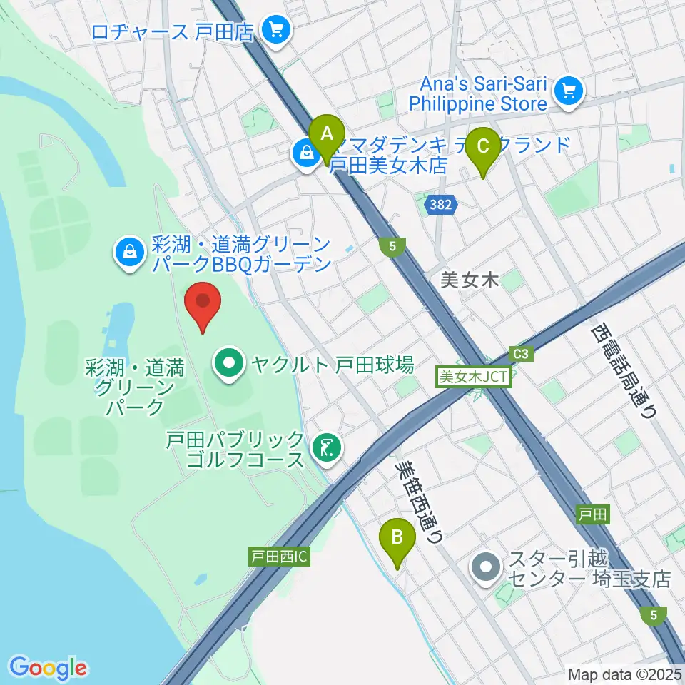 ヤクルト戸田グラウンド周辺のカフェ一覧地図