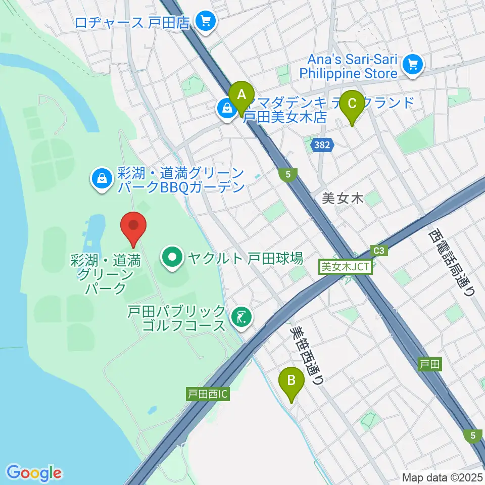 彩湖・道満グリーンパーク野球場周辺のカフェ一覧地図