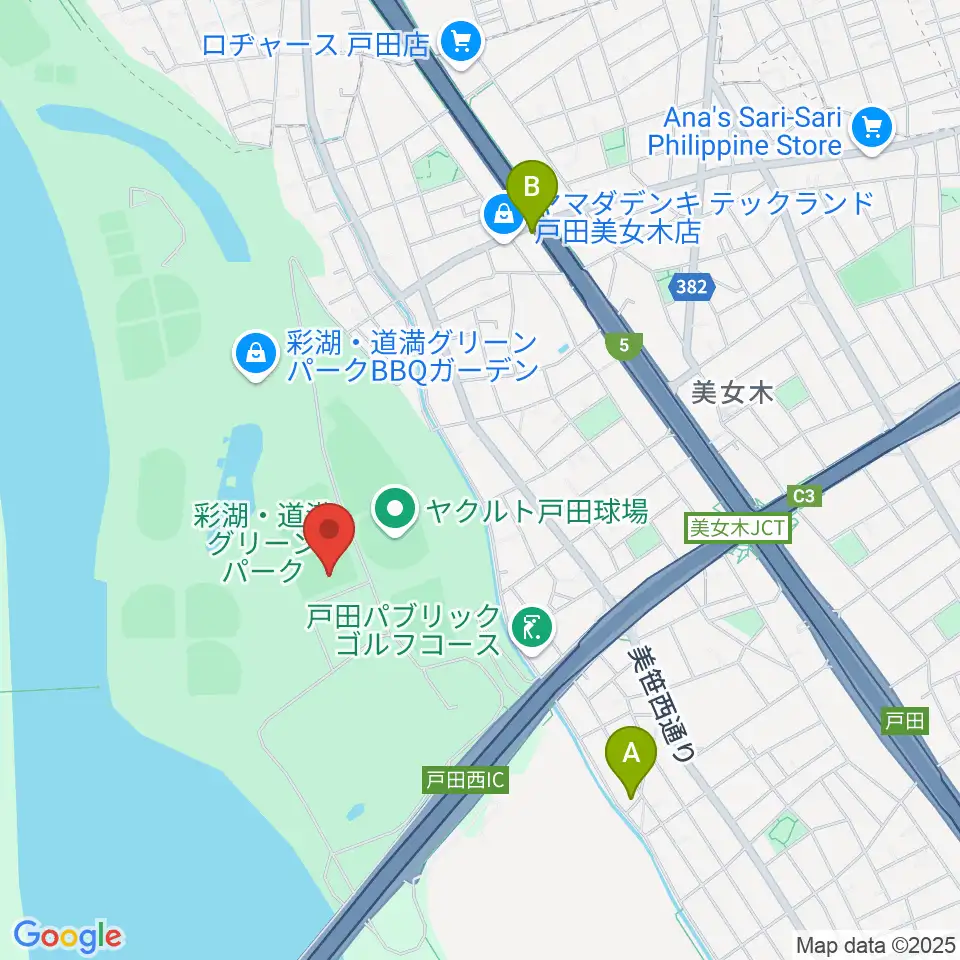 彩湖・道満グリーンパークサッカー場周辺のカフェ一覧地図