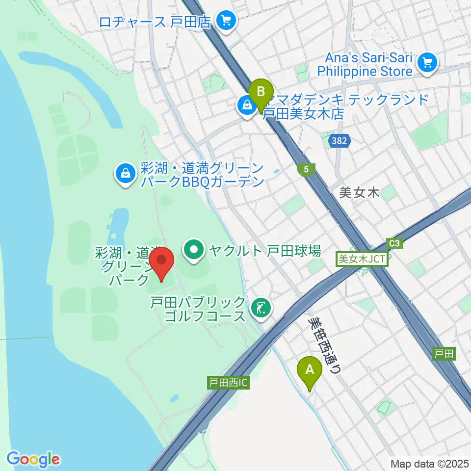 彩湖・道満グリーンパークサッカー場周辺のカフェ一覧地図