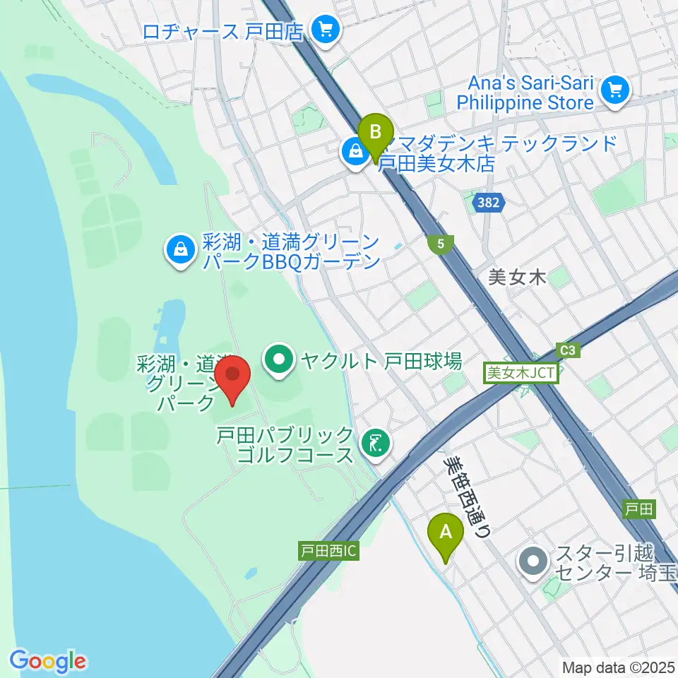 彩湖・道満グリーンパークサッカー場周辺のカフェ一覧地図