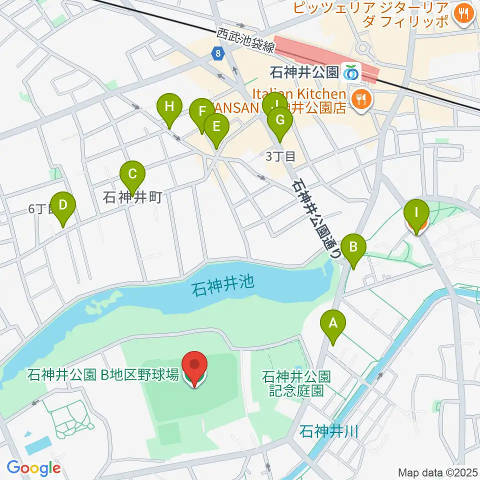 石神井公園野球場周辺のカフェ一覧地図
