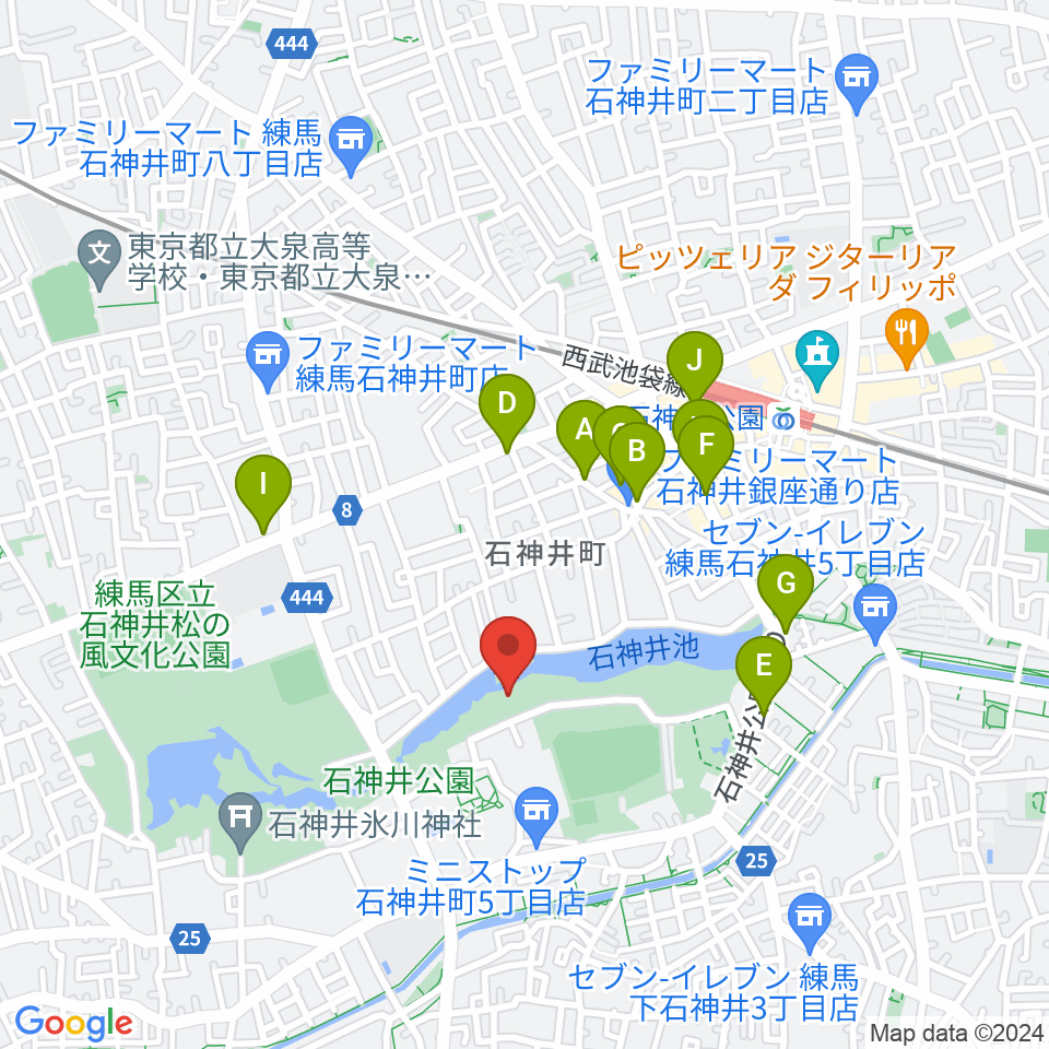 石神井公園野外ステージ周辺のカフェ一覧地図