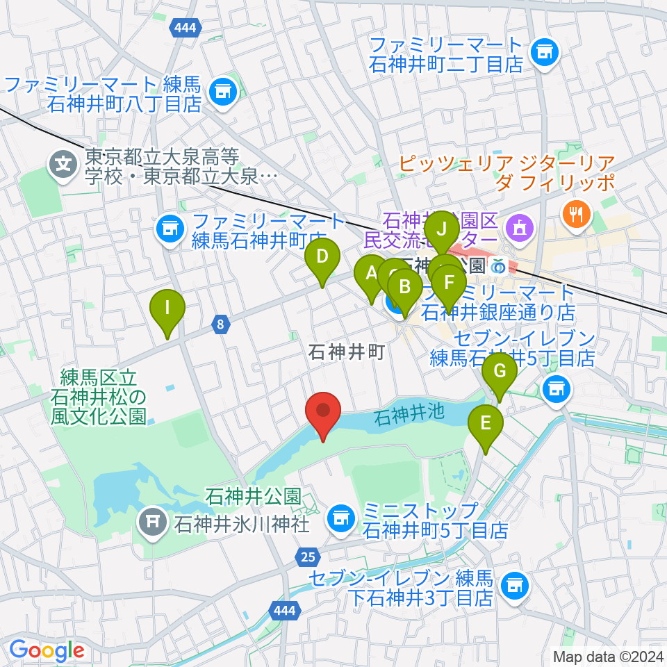 石神井公園野外ステージ周辺のカフェ一覧地図