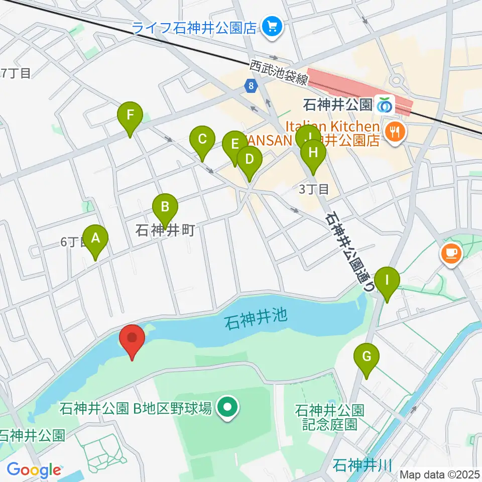 石神井公園野外ステージ周辺のカフェ一覧地図