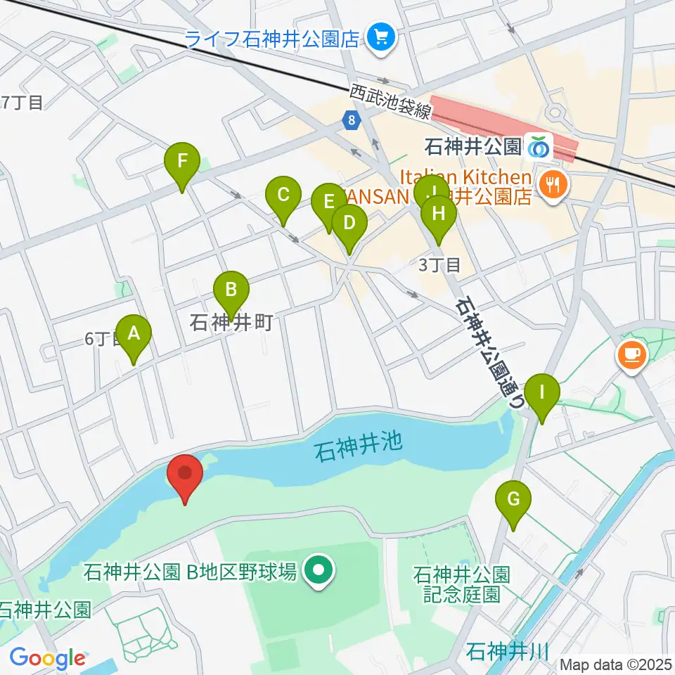 石神井公園野外ステージ周辺のカフェ一覧地図