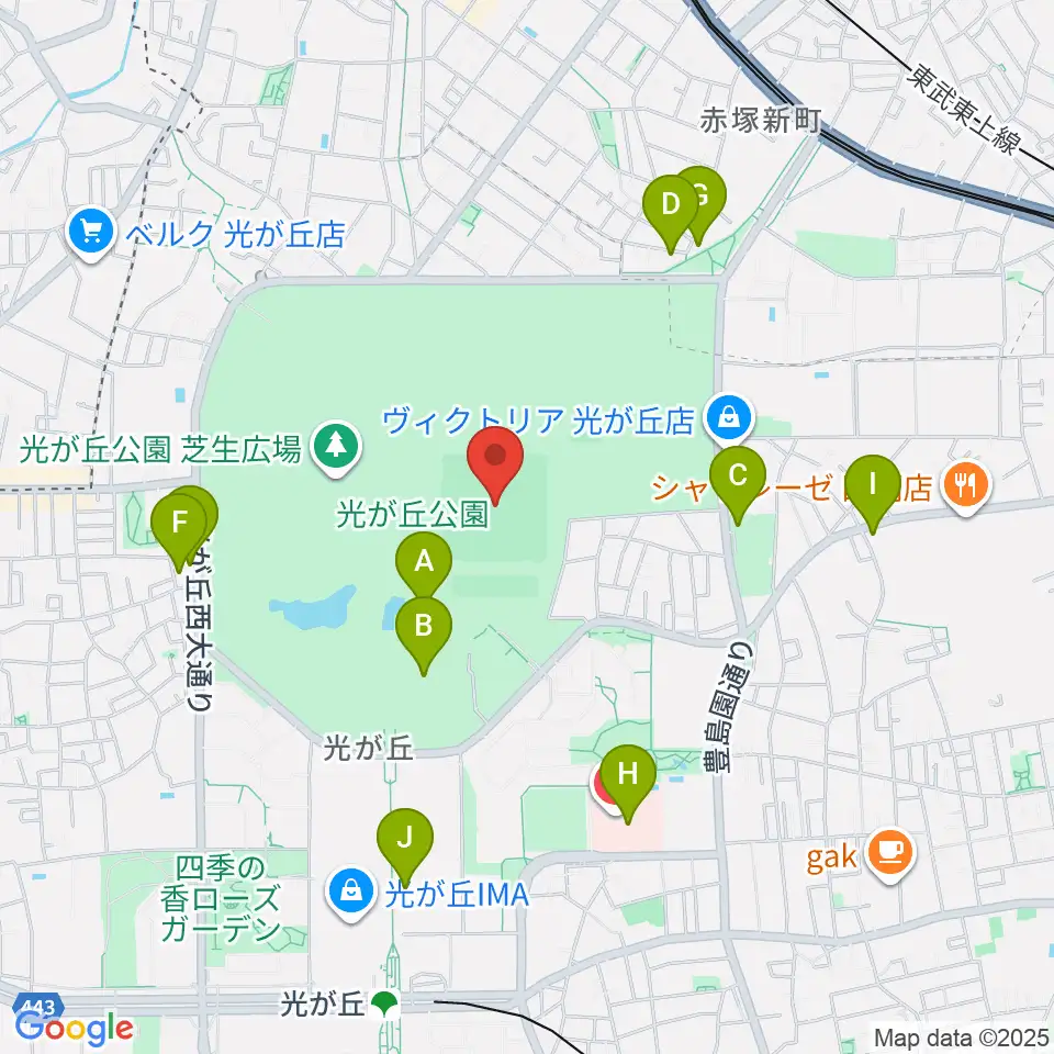 光が丘公園野球場周辺のカフェ一覧地図